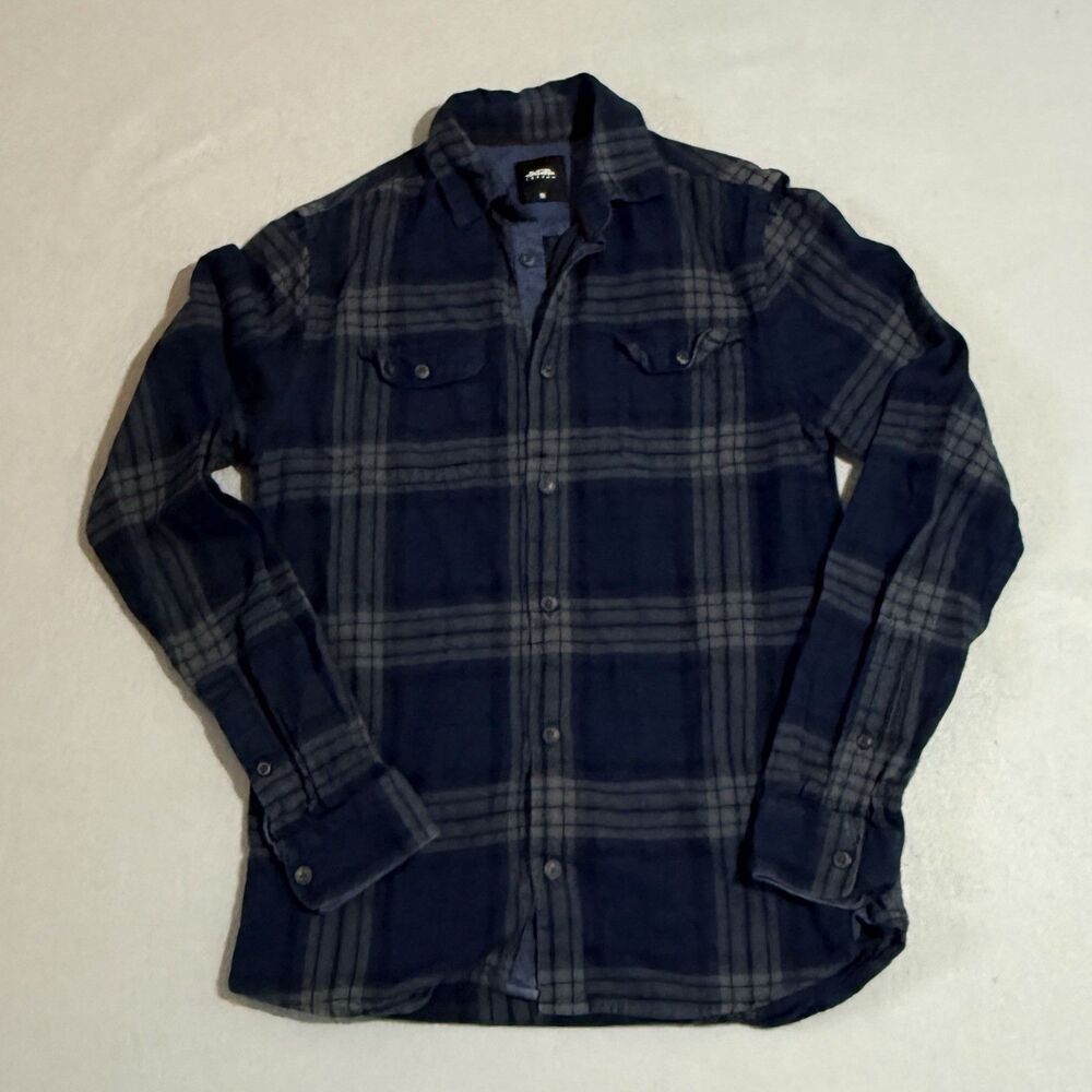 Burton Menswear London Flannel Button Up Blue Gray Plaid Extra Small